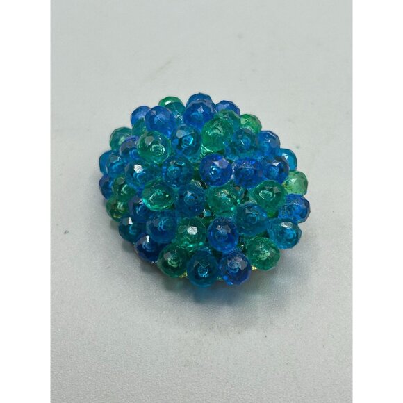 Signed West Germany Pin Brooch Vintage Blue Green Beads on Gold Tone Filigree - Picture 2 of 7
